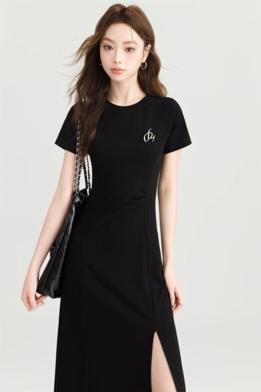 White Trim Black Dress - Image 3