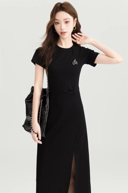 White Trim Black Dress - Image 2
