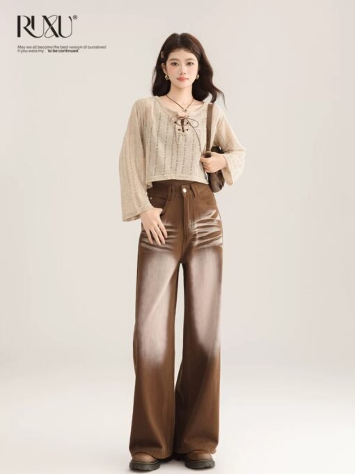 RUXU Brown Wide Leg Jeans - Image 3