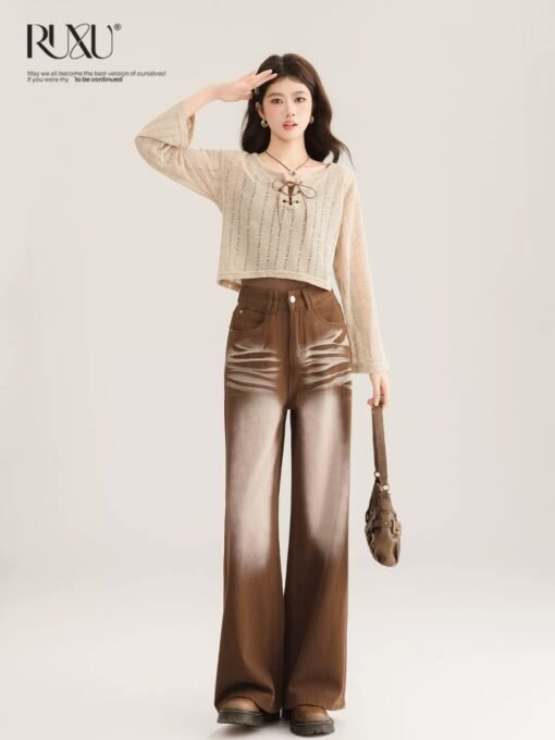 RUXU Brown Wide Leg Jeans - Image 4