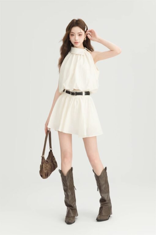 RUXU Ivory Halter Top & Mini Skirt Set