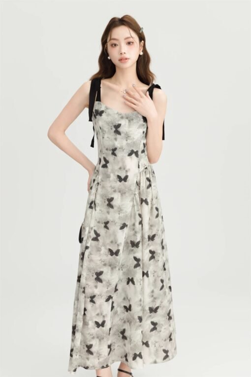 RUXU Butterfly Print Tie-Strap Midi Dress - Image 4