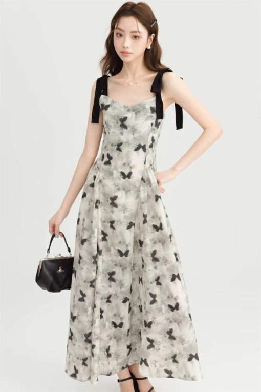 RUXU Butterfly Print Tie-Strap Midi Dress - Image 5