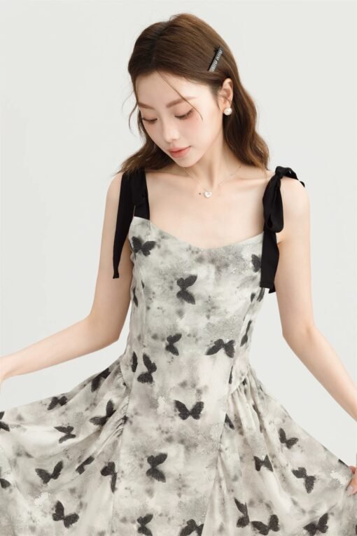 RUXU Butterfly Print Tie-Strap Midi Dress - Image 2