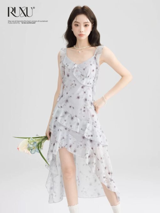 RUXU Ruffled Floral Print Midi Dress - Image 5