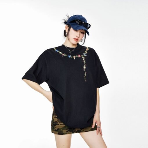 Embroidered Floral Letter Tee - Image 6