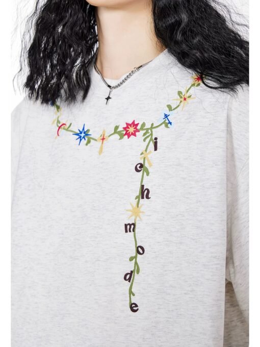 Embroidered Floral Letter Tee - Image 4