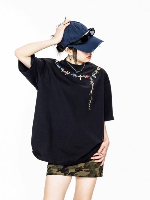 Embroidered Floral Letter Tee - Image 2