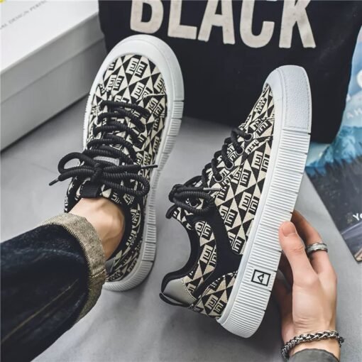 Geometric Pattern Canvas Sneakers - Image 2