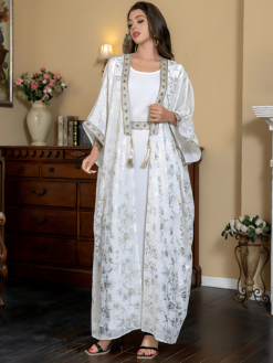 Silver Blossom Abaya Set